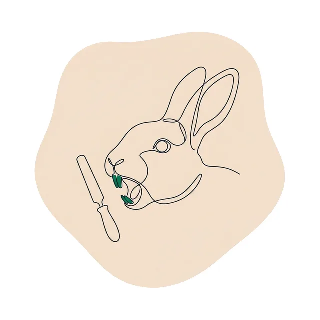 Tête de lapin de profil montrant des incisives trop longues, une lime vétérinaire à côté